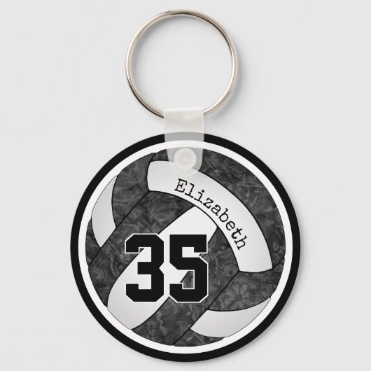 Volleyball mit Schwarz-weißen Mannschaftsfarben Nu Schlüsselanhänger (Vorderseite)