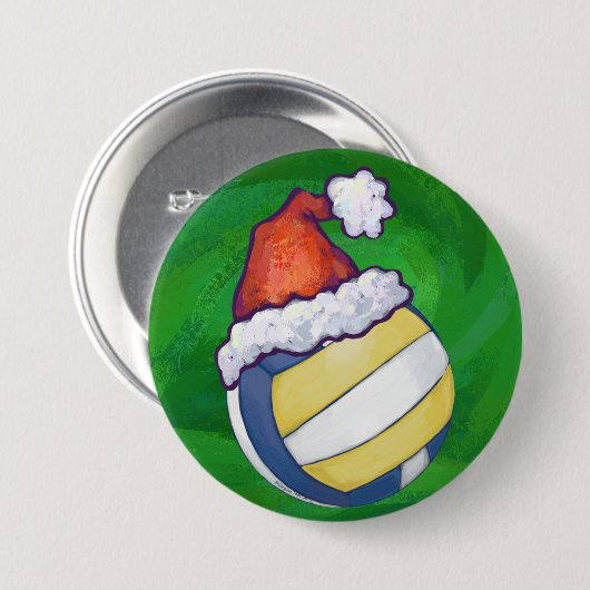 Volleyball mit Weihnachtshut Button (Vorne & Hinten)