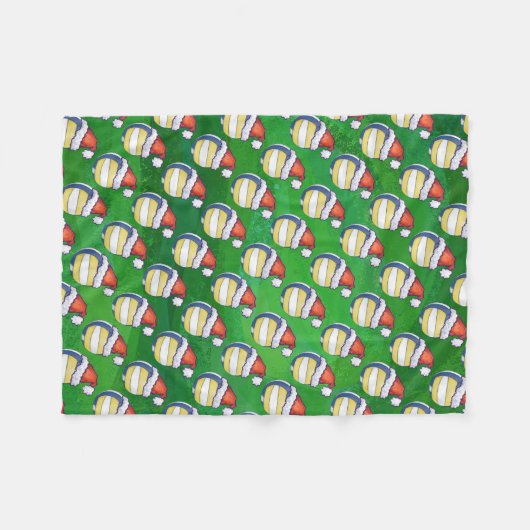 Volleyball mit Weihnachtshut Fleecedecke (Vorderseite (Horizontal))