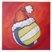 Volleyball mit Weihnachtshut Fliese (Vorderseite)