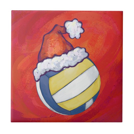 Volleyball mit Weihnachtshut Fliese (Vorderseite)