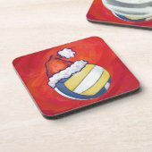 Volleyball mit Weihnachtshut Getränkeuntersetzer (Linke Seite)