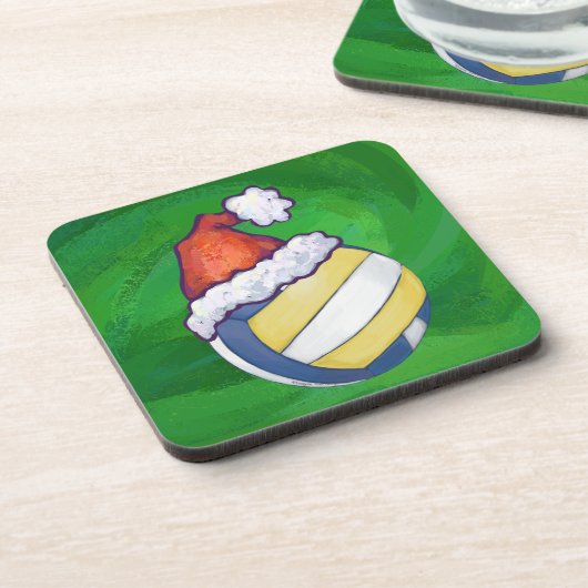 Volleyball mit Weihnachtshut Getränkeuntersetzer (Linke Seite)