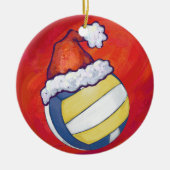 Volleyball mit Weihnachtshut Keramik Ornament (Vorne)