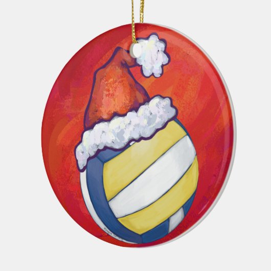 Volleyball mit Weihnachtshut Keramik Ornament (Links)