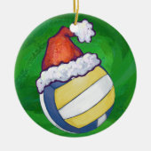 Volleyball mit Weihnachtshut Keramik Ornament (Vorne)