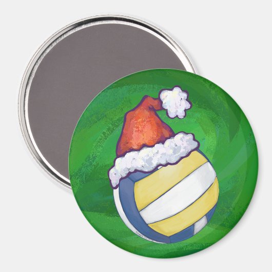 Volleyball mit Weihnachtshut Magnet (Vorderseite/Rückseite)