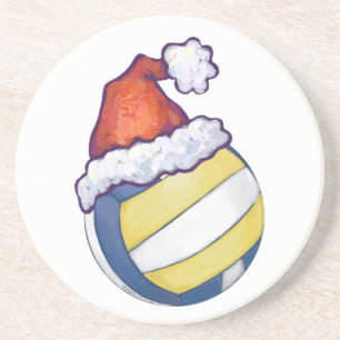 Volleyball mit Weihnachtshut Sandstein Untersetzer