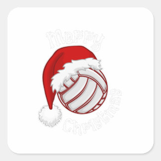 Volleyball mit Weihnachtsmannmütze Weihnachtsdruck Quadratischer Aufkleber