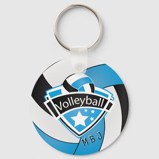 Volleyball - Monogram - Baby blau, weiß und schwar Schlüsselanhänger (Vorderseite)