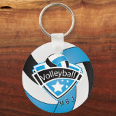 Volleyball - Monogram - Baby blau, weiß und schwar Schlüsselanhänger (Vorderseite)