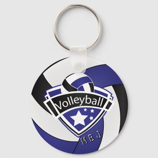 Volleyball - Monogramm - Dunkelblau, weiß und schw Schlüsselanhänger (Vorderseite)