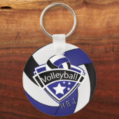 Volleyball - Monogramm - Dunkelblau, weiß und schw Schlüsselanhänger (Vorderseite)
