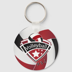 Volleyball - Monogramm - dunkelrot, weiß und schwa Schlüsselanhänger