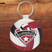 Volleyball - Monogramm - dunkelrot, weiß und schwa Schlüsselanhänger (Vorderseite)