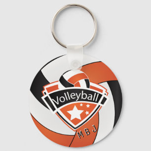 Volleyball - Monogramm - orange, weiß und schwarz Schlüsselanhänger