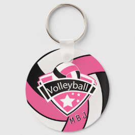 Volleyball - Monogramm - Rosa, Weiß und Schwarz Schlüsselanhänger