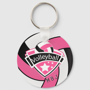 Volleyball - Monogramm - Rosa, Weiß und Schwarz Schlüsselanhänger