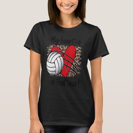 Volleyball My Heart is on that Court Leopard Volle T-Shirt (Vorderseite)