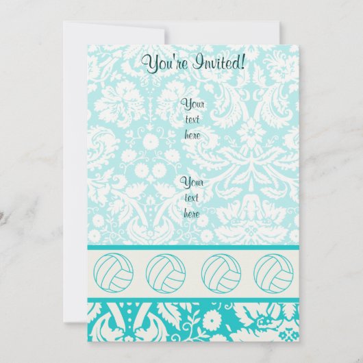 Volleyball Niedliche Aquamarine Einladung (Vorderseite)