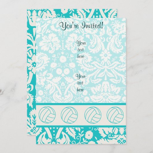 Volleyball Niedliche Aquamarine Einladung (Vorne/Hinten)