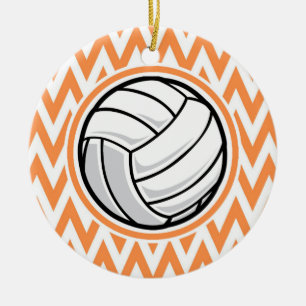 Volleyball; Orange und Weiß Zickzack Keramik Ornament
