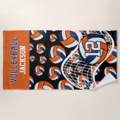 Volleyball - Orange, White und Navy Blue Strandtuch (Vorderseite)