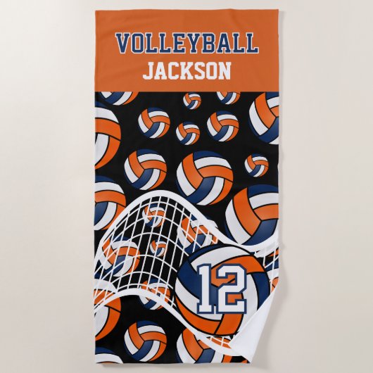 Volleyball - Orange, White und Navy Blue Strandtuch (Vorderseite)