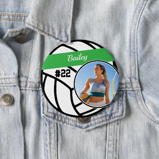 Volleyball Pin Name & Number Green Photo Button (Beispiel)