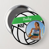 Volleyball Pin Name & Number Green Photo Button (Vorne & Hinten)