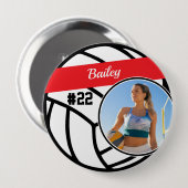 Volleyball Pin Name & Nummer Foto Rote Taste Button (Vorne & Hinten)