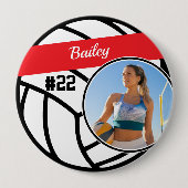Volleyball Pin Name & Nummer Foto Rote Taste Button (Vorderseite)