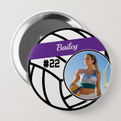 Volleyball Pin Name & Nummer Lila Foto Button (Vorne & Hinten)