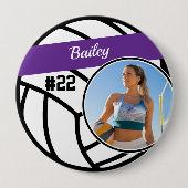 Volleyball Pin Name & Nummer Lila Foto Button (Vorderseite)