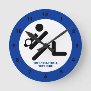 Volleyball player black, white, blue icon custom runde wanduhr