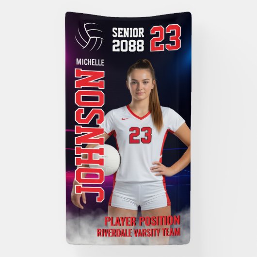Volleyball Player Senior Class Photo Neon Light Banner (Vertikal)