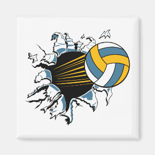 Volleyball reißt durch Blau und Gold Magnet