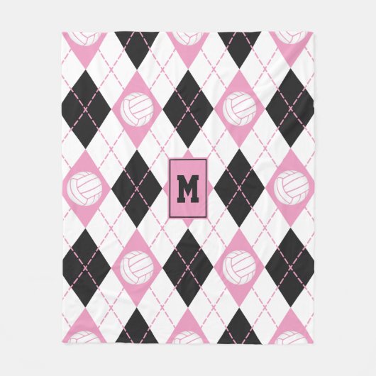 Volleyball rosa-graue Raute Fleecedecke (Vorderseite)