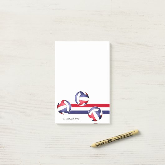 Volleyball, rot blau post-it klebezettel (Auf Schreibtisch)