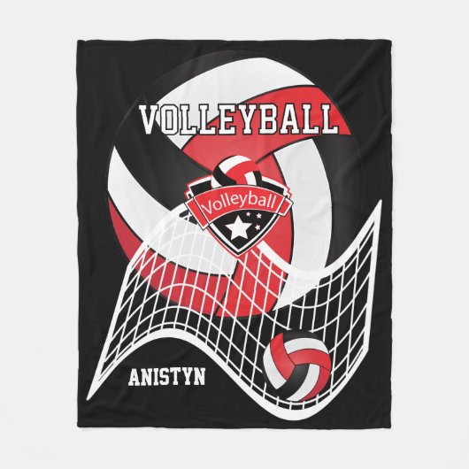 Volleyball 🏐 - Rot, Weiß und Schwarz Fleecedecke (Vorderseite)