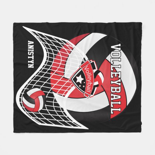 Volleyball 🏐 - Rot, Weiß und Schwarz Fleecedecke (Vorderseite (Horizontal))