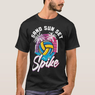 Volleyball Sand Sonnenuntergang Spike Vintage Retr T-Shirt