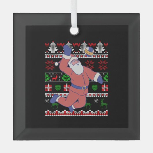 Volleyball Santa Claus Ugly Weihnachten Ornament Aus Glas (Vorderseite)