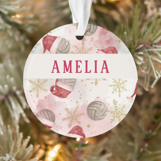 Volleyball Santa Hat Name Christmas Ornament (Baum)