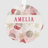 Volleyball Santa Hat Name Christmas Ornament (Rückseite)