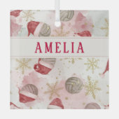 Volleyball Santa Hat Name Christmas Ornament Aus Glas (Vorderseite)