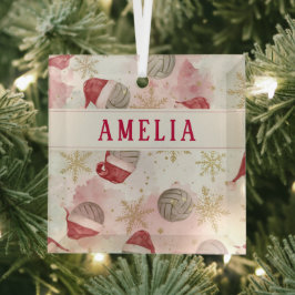 Volleyball Santa Hat Name Christmas   Ornament Aus Glas