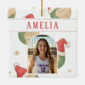 Volleyball Santa Hat Name Photo Christmas Keramikornament (Rückseite)