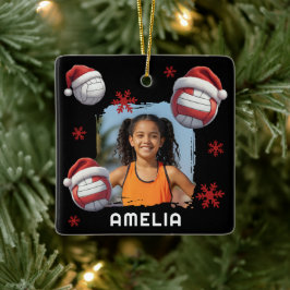 Volleyball Santa Hat Name Photo Christmas  Keramikornament
