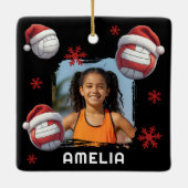 Volleyball Santa Hat Name Photo Christmas Keramikornament (Rückseite)